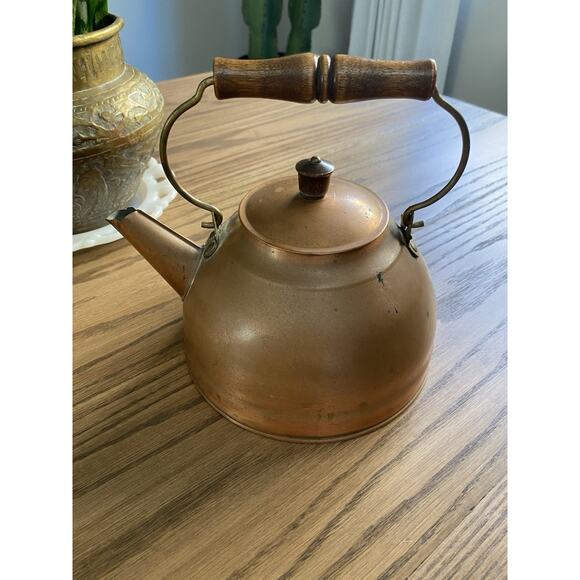 Vintage 1801 Revere Ware Copper Brass Tea Pot Kettle Vintage Copper Pot Rome NY - Picture 4 of 8